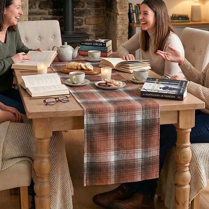 Artoid Mode Caramel Brown Farmhouse Plaid Fall Table Runner 13x72 Inch | - Image 3