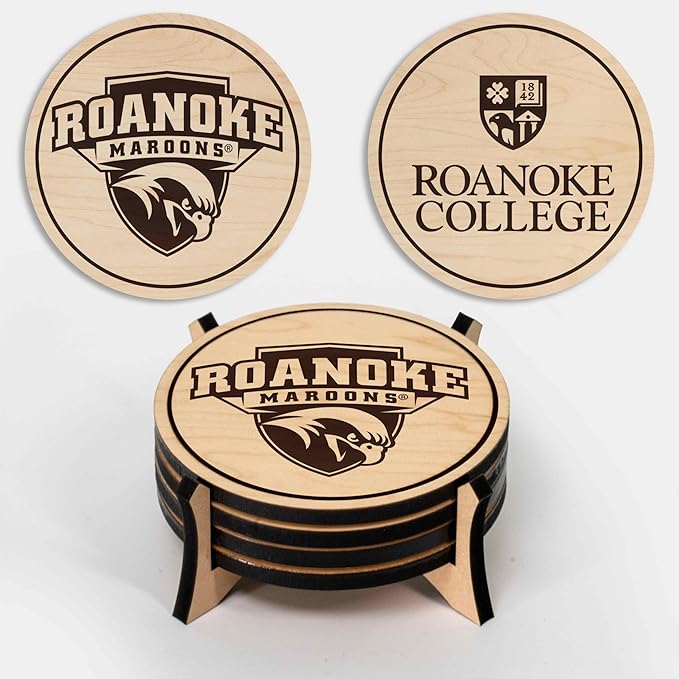 LazerEdge Roanoke Maroons Wooden Coaster Set - Maple Wood - Officially Licensed Product - 4-Pack