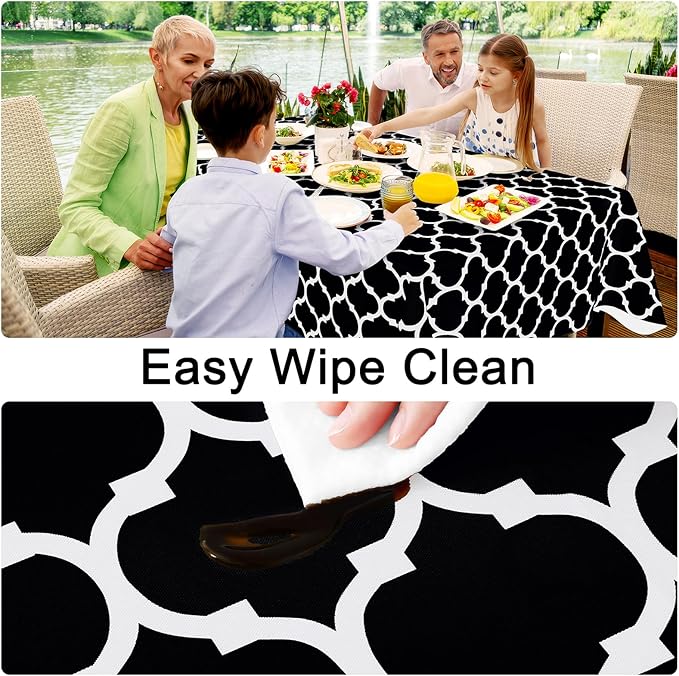 Smiry Rectangle Table Cloth, Waterproof Vinyl Tablecloth with Flannel Backing for Rectangle Tables, Wipeable Spillproof Plastic Tablecloths for Dining, Camping, Indoor and Outdoor (60"x84", Black)