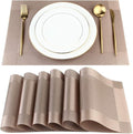 DACHUI Placemats Set of 6, Stylish Woven Place Mats for Dining Table, Washable & Durable PVC Table Mats (Champagne)