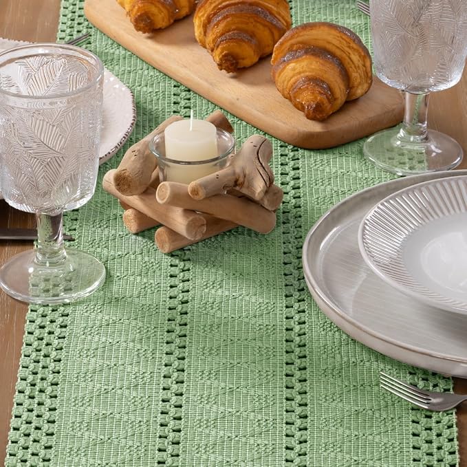MLMW Boho Sage Green Table Runner Farmhouse Burlap Small Table Runner Dresser - Image 4