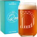 Monogram Beer Glasses for Men (A-Z) 16 oz - Beer Gifts for Men Brother Son Dad Neighbor - Unique Gifts for Him - Personalized Drinking Gift Beer Glass Mugs - Engraved Beer Can Glass (D)