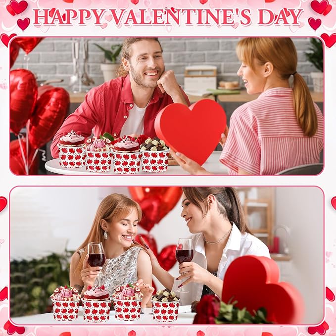 CHENGU 60 Pcs Valentines Snack Cups 9 oz Red Heart Paper Disposable Ice Cream - Image 4
