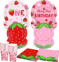 Kochorie 96 Pieces Berry First Birthday Decor Disposable Strawberry Tableware by Kochorie