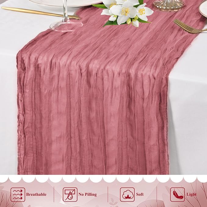 20 Pack Dusty Rose Cheesecloth Table Runner 10FT Long Boho Gauze Fabric Table - Image 5