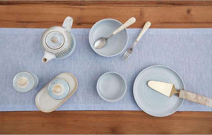 Solino Home 100% Pure Linen Table Runner Chambray Blue, Athena 14 x 156 in | - Image 3