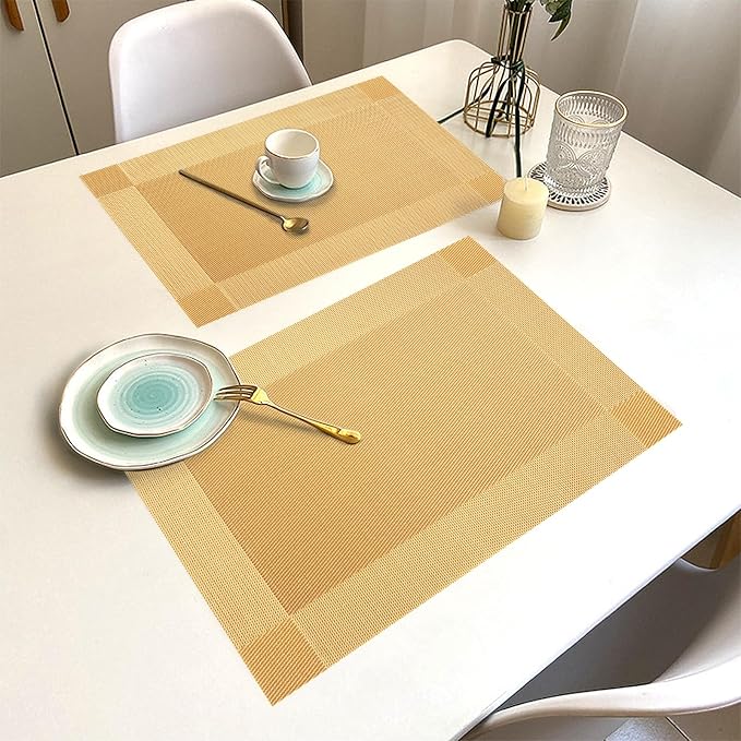 Gold Vinyl Placemats Set of 12, Heat Resistant Table Placemats | 18x12 inch - Image 7