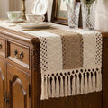 Burlap Boho Table Runner Macrame Brown 108in Farmhouse Woven Runner | Burlap by Xiomot