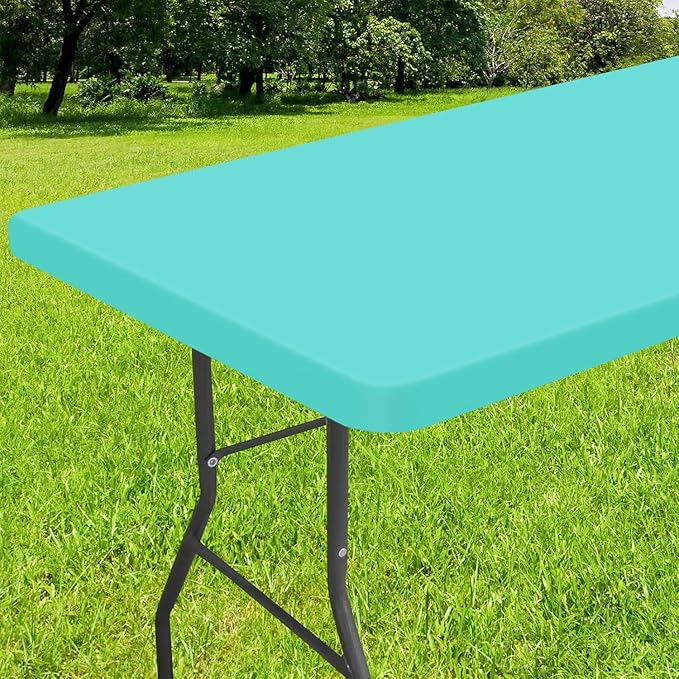 Smiry Rectangle Tablecloth, Elastic Fitted Flannel Backed Vinyl Tablecloths for 4ft Folding Tables, Waterproof Wipeable Table Covers for Indoor, Outdoor, Picnic and Camping (Teal, 30"x48")