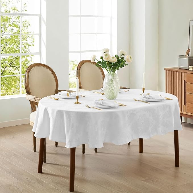 Newbridge Barcelona Luxury Damask Fabric Tablecloth, 60” Wide x 102” Oval - Image 5