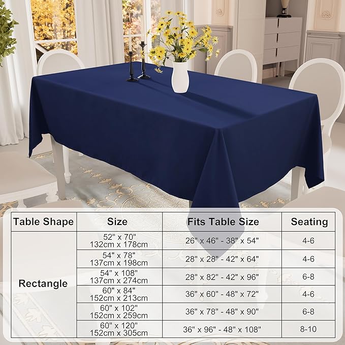 Smiry Rectangle Table Cloth, Waterproof Anti-Scratch Polyester Tablecloth, Decorative Washable Fabric Table Cover for Dining, Buffet, Parties and Outdoor, 60x102, Navy
