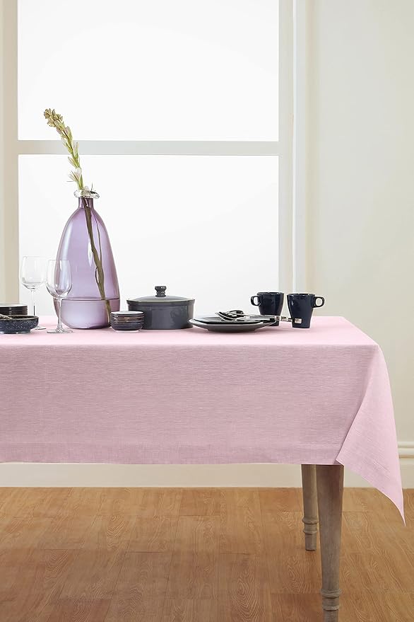 Solino Home Linen Tablecloth 60 x 90 Inch - 100% Pure Linen Bubblegum Pink Table Cloth for Rectangle Tables - Athena, Machine Washable Tablecloth for Valentines, Spring, Easter