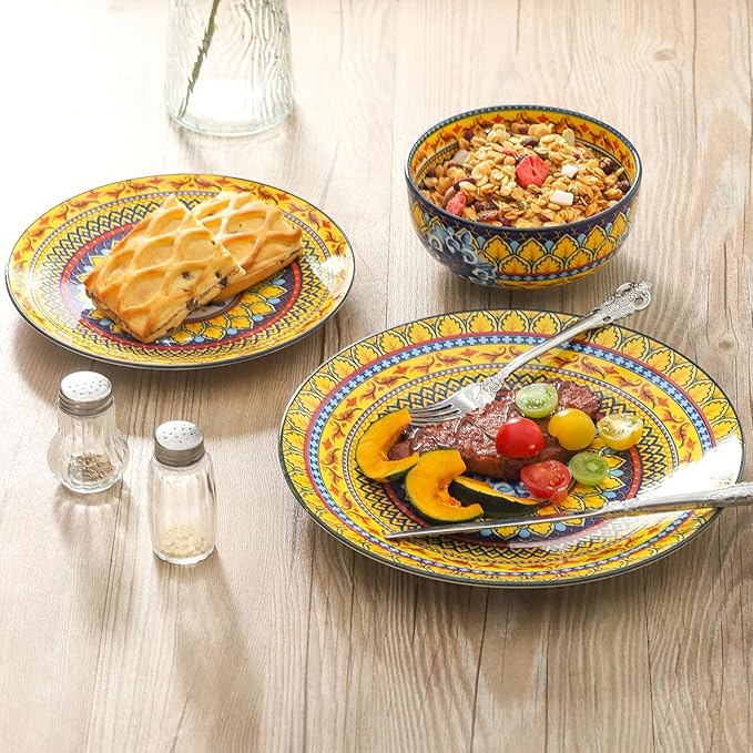 glowworm Salad Plates Set of 6, 8.5 Inch Ceramic Dinner Plates, Colorful Bohemian Dessert Plates Set for Kitchen, Restaurant, Housewarming Gift, Microwave, Oven and Dishwasher Safe