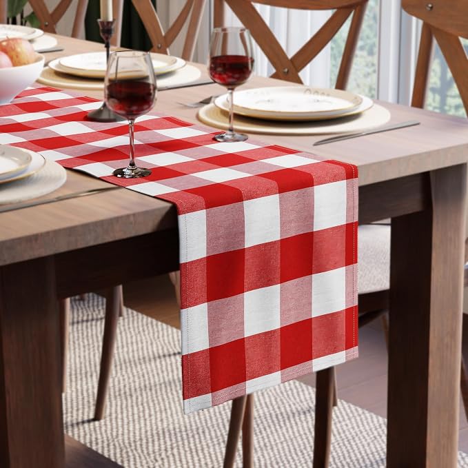 Encasa XO Table Runner, Woven Cotton Dining Runner 13"x72" | Buffalo Red Checks by EncasaXO