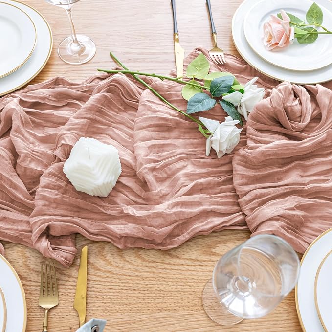 Cheesecloth Table Runner Dusty Pink 10FT Boho Gauze, 12 Pack | 120 Inch Cheese - Image 5