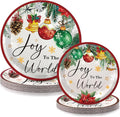 48 Pcs Christmas Paper Plates Include 9 Inch Joy to The World Plate 7 Inch Watercolor Pine Xmas Ball Plate for Holiday Party Supplies