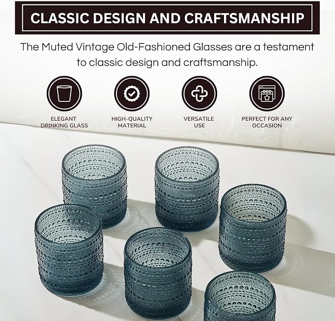 Blue Hobnail Drinking Tumbler | Set of 6 | 11 OZ Bubble Design Vintage Glassware - Image 4