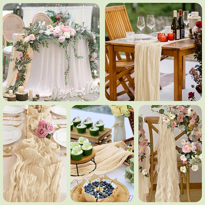 Cheesecloth Table Runner 10FT 3Pcs Sand Boho Gauze Rustic Sheer Runners | - Image 7
