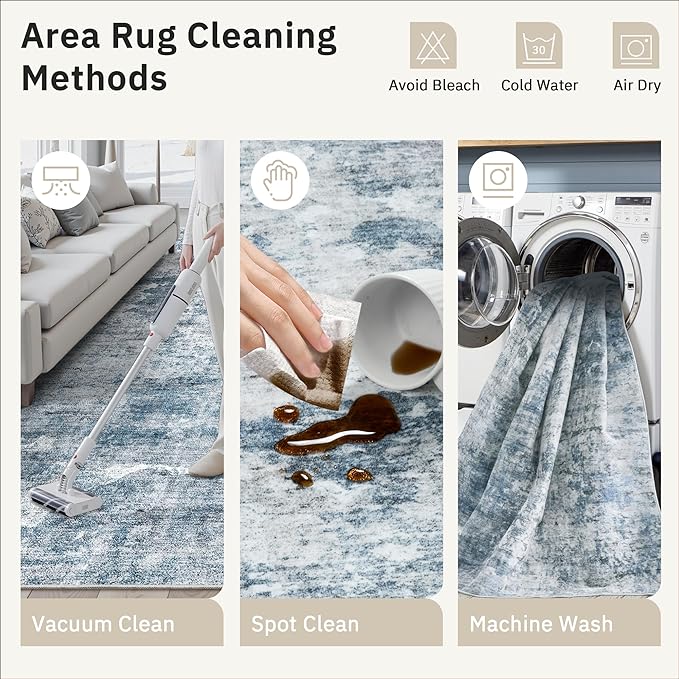 Abstract Rug 5x7 Machine Washable Area Indoor Blue Low Pile Non-Slip Foldable Thin Accent Rugs for Bedroom Living Room Dining Room