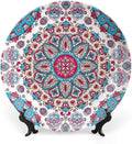 XISUNYA 7 Inch Decorative Plate, Boho Tableware Plate, Henna Style Floral Circles Paisley Retro Kaleidoscope Print Ceramic Wall Hanging for Home Office Party Dinner Table Decor