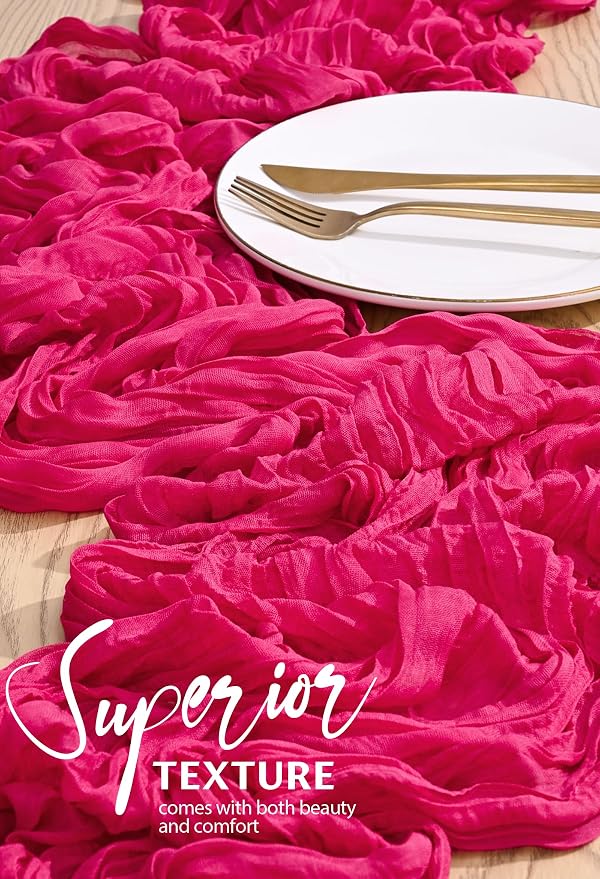 Showgeous 2 Pack Hot Pink Cheesecloth Table Runners Boho Wedding Decor | Rustic - Image 4