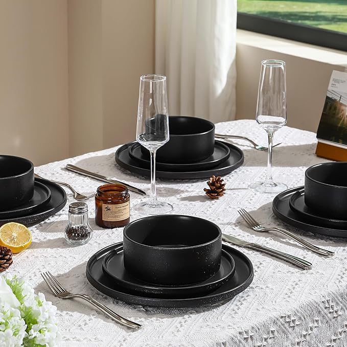 GZG Ceramic Cereal Bowls Set of 4,6 Inch Stoneware Soup Bowls,Dishwasher and Microwave Safe,Stackable,Scratch Resistant for Oatmeal,Fruit,Salads and Rice(Frosted Matte Black)