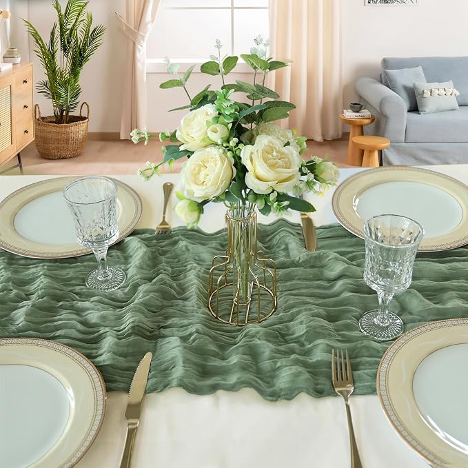 6 Pack 10Ft Sage Green Cheesecloth Table Runner 23 x 120 Inch | Gauze Rustic - Image 4