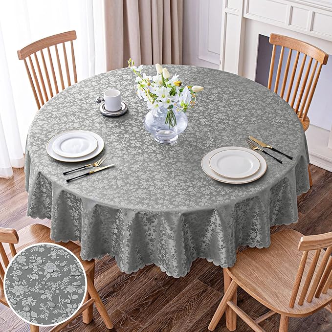 Smiry Round Table Cloth, Waterproof Heavy Duty Vinyl Tablecloths, Wipeable Washable Table Cover for Kitchen and Dining Room (Grey, 60" Round)