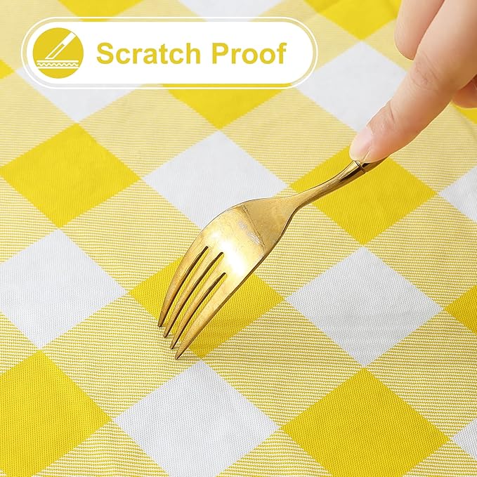 misaya Rectangle Waterproof Vinyl Table Cloth, Buffalo Flannel Backed Tablecloth, Wipeable Plastic Table Cover for Dinner, Kitchen, Outdoor (60" x 120", Yellow and White)