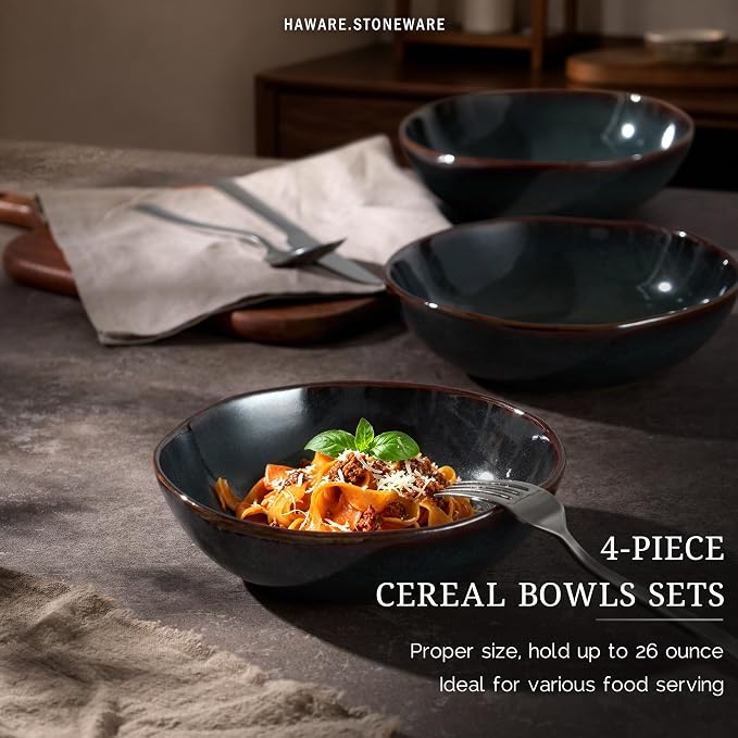 HaWare Cereal Bowls, 26oz Stoneware Serving Bowls Set of 4, - Image 3