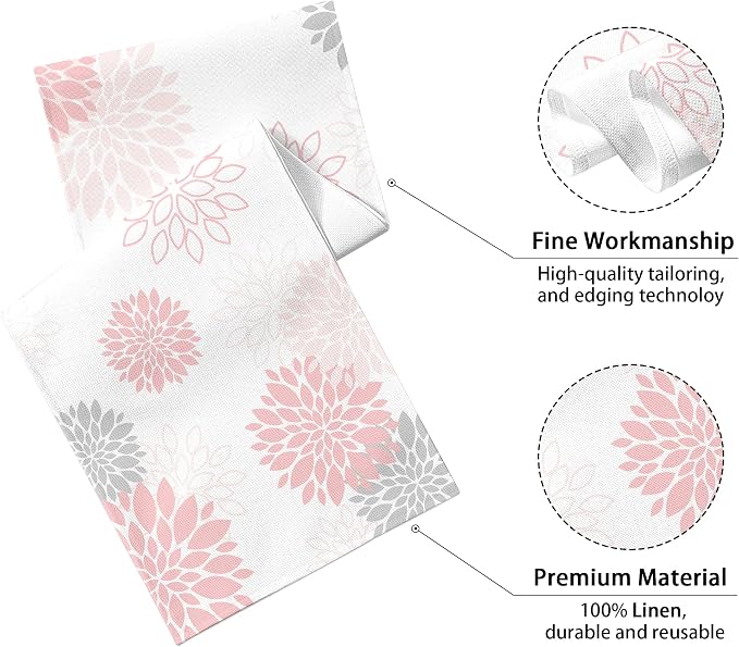 Dahlia Flower Table Runner 13x36 Inch Farmhouse Pink Gray Runners Modern Table - Image 2