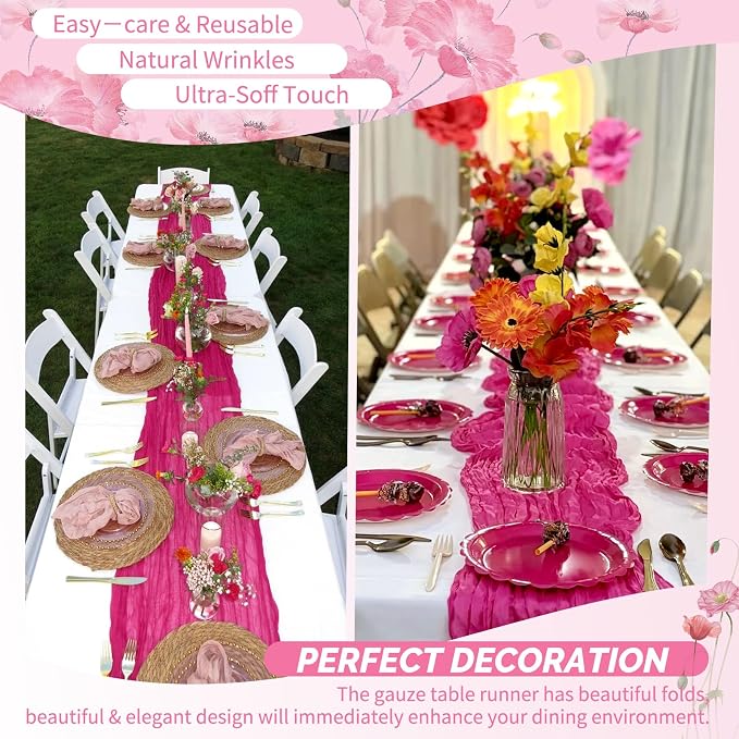 Showgeous 30 Pack Fuschia Cheesecloth Table Runner, 17 x 108 Inches | Boho - Image 6