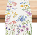 Bonhause Spring Floral Table Runner 13x90 Inch Garden Flowers Birds Leaves by Bonhause