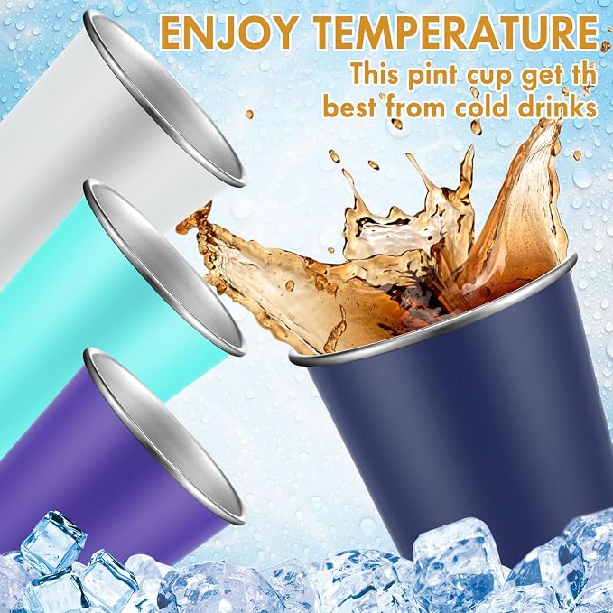 Mimorou 20 Pack 16 oz Stainless Steel Pint Cups Metal Cups Unbreakable Drinking - Image 4