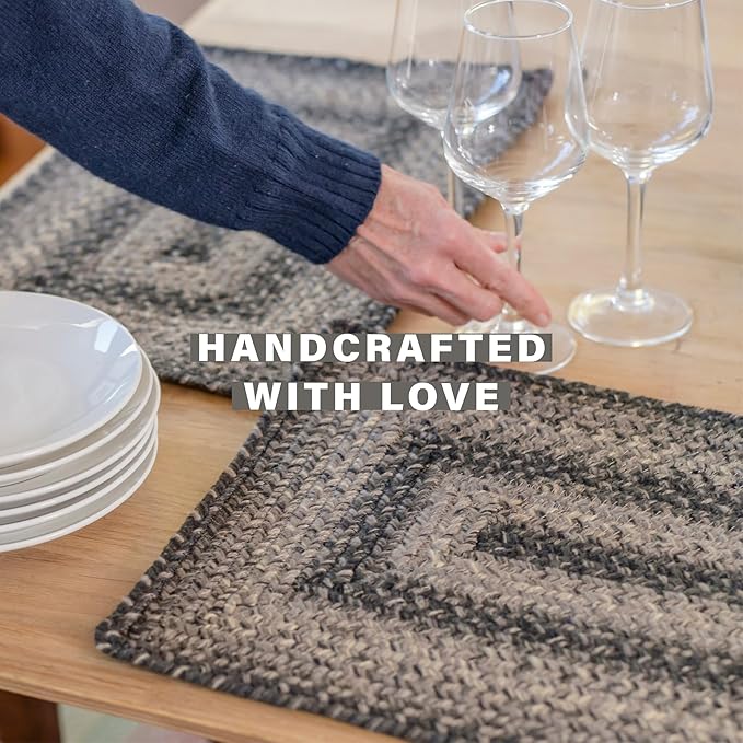 Homespice Flint Hill Jute Braided Oval Placemats, Warm Primitive Decor, Set of 6, 13x19 Grey Table Mats - Vibrant Colors, Durable, Easy to Clean and Protects Furniture