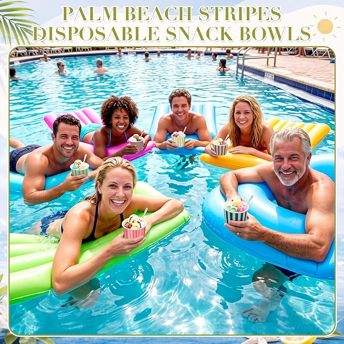 CHENGU 60 Pcs Palm Beach Striped Ice Cream Bowls Disposable, 9 oz Convenience - Image 4