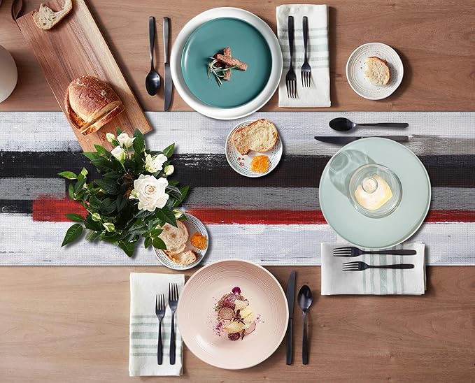 Emvency Table Runner, 13x108 Inch, Modern Art Painting | Black Red Dining Decor - Image 4