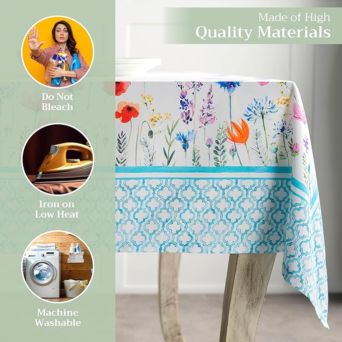 Maison d' Hermine Table Cloth Rectangle Table 100% Cotton 54 x 72 Inches Tablecloth Reusable Decorative for Dining Room Farmhouse Home Valentines Day Decorations Spring Summer - Flower in The Field