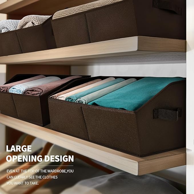 Closet Baskets for Shelves Trapezoid - Decorative Storage Baskets with Handle, Closet Bins for Organization, Shelf Storage Bins for Clothes, Books, Home, Office, 8 Pack, Brown