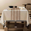 ZeeMart Contrast Linen Table Cloth Rectangle Table Cloths 54x108 Inch Brown, Farmhouse Style Heavy Weight Beige Tablecloth, Water Resistant Burlap Tablecloth