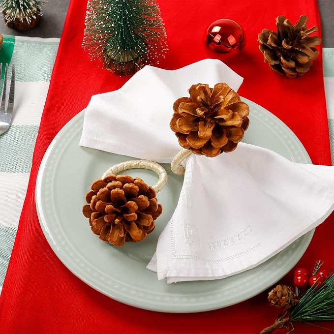 Christmas Napkin Rings Set of 8, Pinecone Napkin Rings, Handmade Cloth Napkin - Image 4