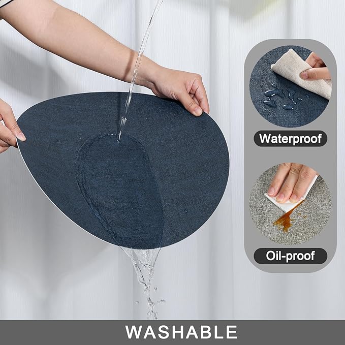 Myir JUN Round Placemats Dual Sided, Faux Leather Place Mats Set of 4 Indoor Placemat for Dining Table Outdoor Place Mat Non-Slip Washable Table Mats (Gray Blue, Set of 4)