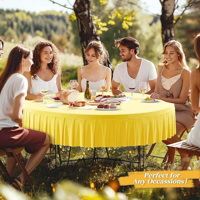 4 Pack Yellow Spandex Round Tablecloths for 72in Table, Stretchy Fitted 6FT Round Table Cloths, Wrinkle Free Table Cover with Skirt for Wedding Birthday Party Bridal Shower Banquet