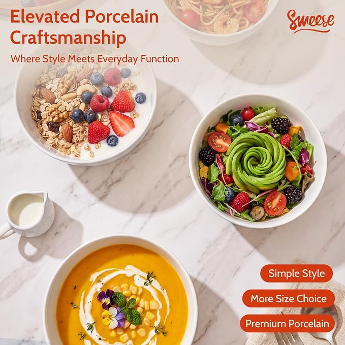 Sweese Ceramic Soup Bowl Set of 4, 29 oz Round Cereal Bowl Stackable Serving - Image 5
