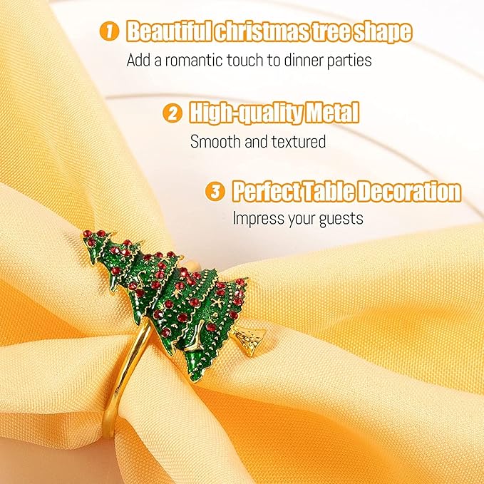 Napkin Rings Set of 8 Silver Set of 8 Napkin Rings Christmas, Holidays, Thanksgiving (Christmas Tree-1)