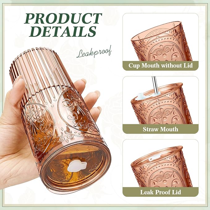 6 Set 20oz Vintage Plastic Tumbler - Image 3