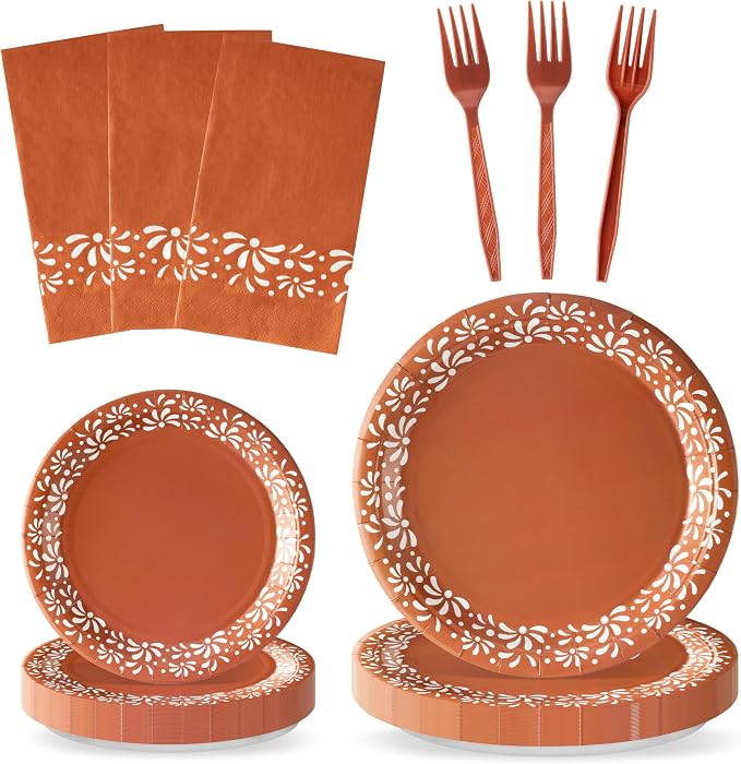96Pcs Brown Platos De Barro Mexicanos Cielito Lindo Terracotta Clay Party by G1ngtar