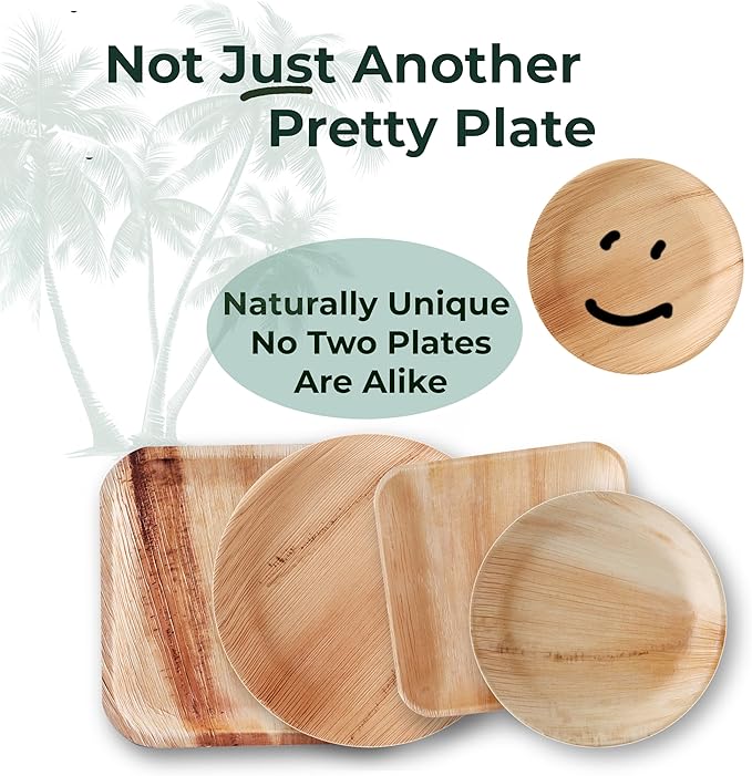 Indie Palm Disposable Palm Leaf Plates – 100 Pack 6 Inch Square – Heavy Duty, 100% Compostable & Biodegradable – Eco-Friendly Alternative to Plastic & Bamboo – Perfect for Parties & Events