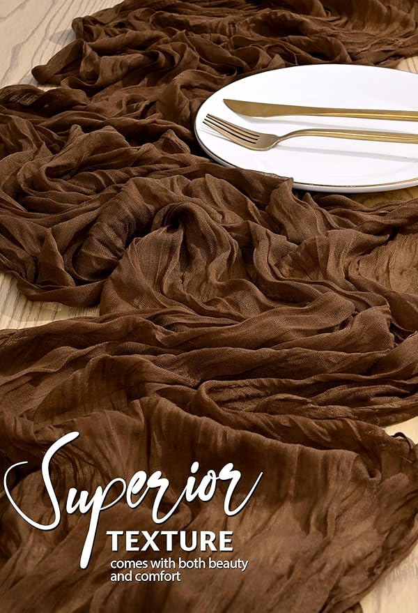 Showgeous 2 Pack Brown Cheesecloth Table Runners Boho Wedding Decor | Rustic - Image 4
