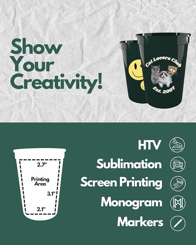 PartyPrints 100 Pack Small 10 to 12 oz Dark Green Reusable Blank Plastic Cups - Image 4